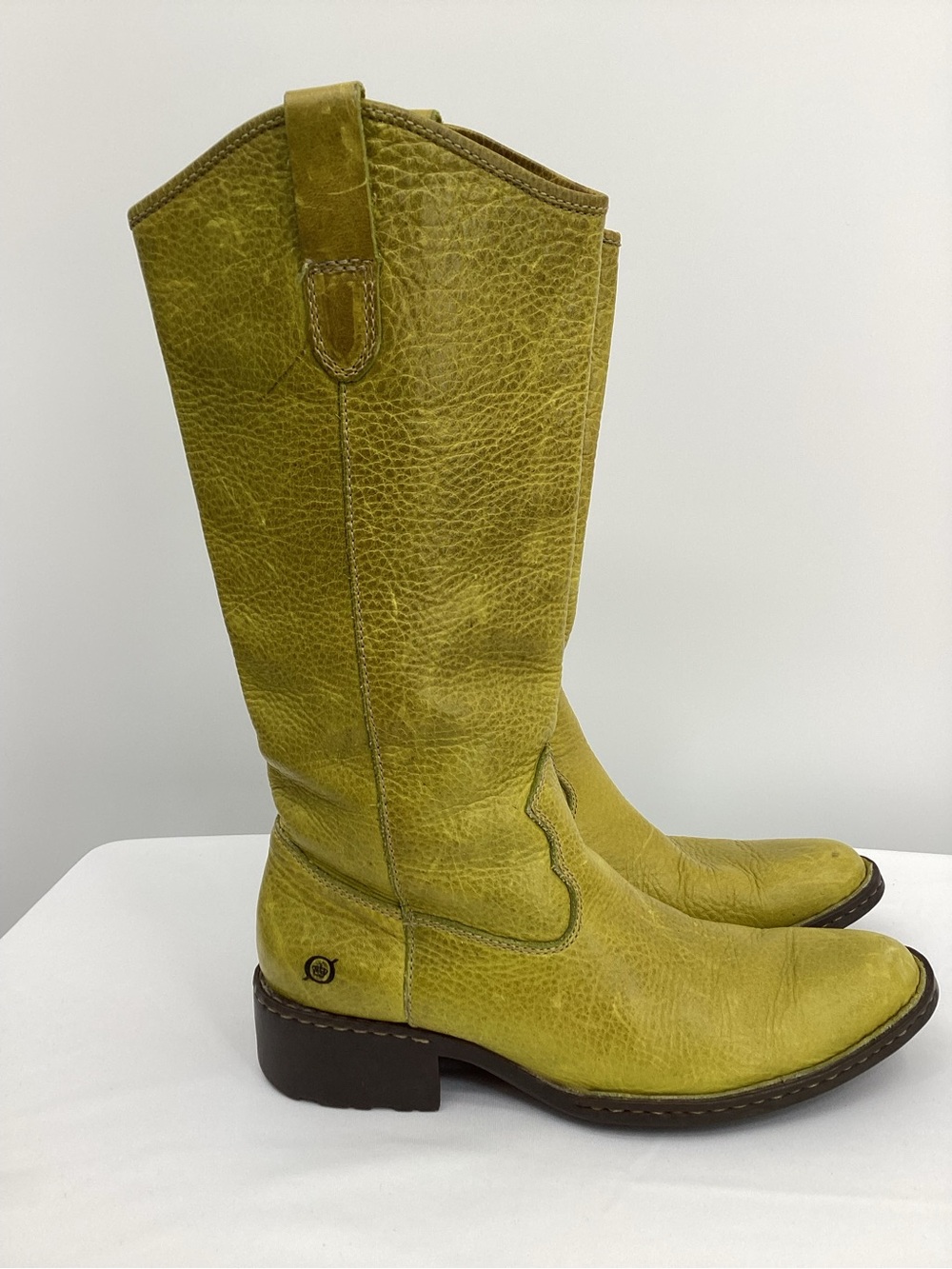 Born Chartreuse Green Leather Western Boots